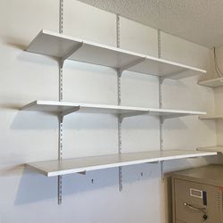 WALL BOOK STORAGE SHELVES SET OF 3 IN WHITE 4’ W 10-12” D 