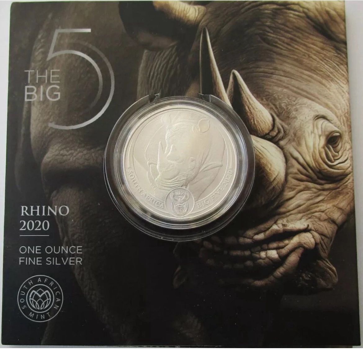 2020 South Africa Big Five RHINO 1 oz Silver Coin in Blister Pack