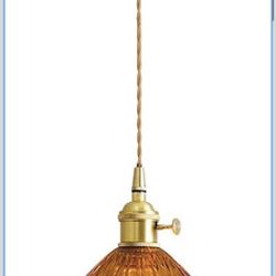 Retro Farmhouse Amber Glass Round Pendant Light (N65)