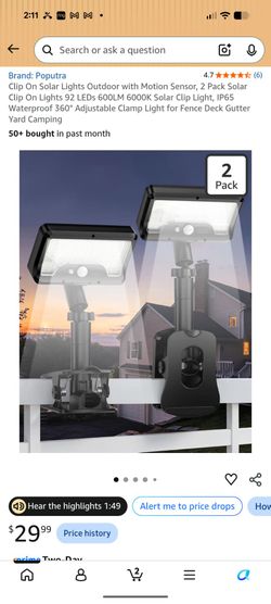 Clip On Solar Lights Outdoor with Motion Sensor, 2 Pack Solar Clip On Lights 92 LEDs 600LM 6000K Solar Clip Light, IP65 Waterproof 360° Adjustable Cla