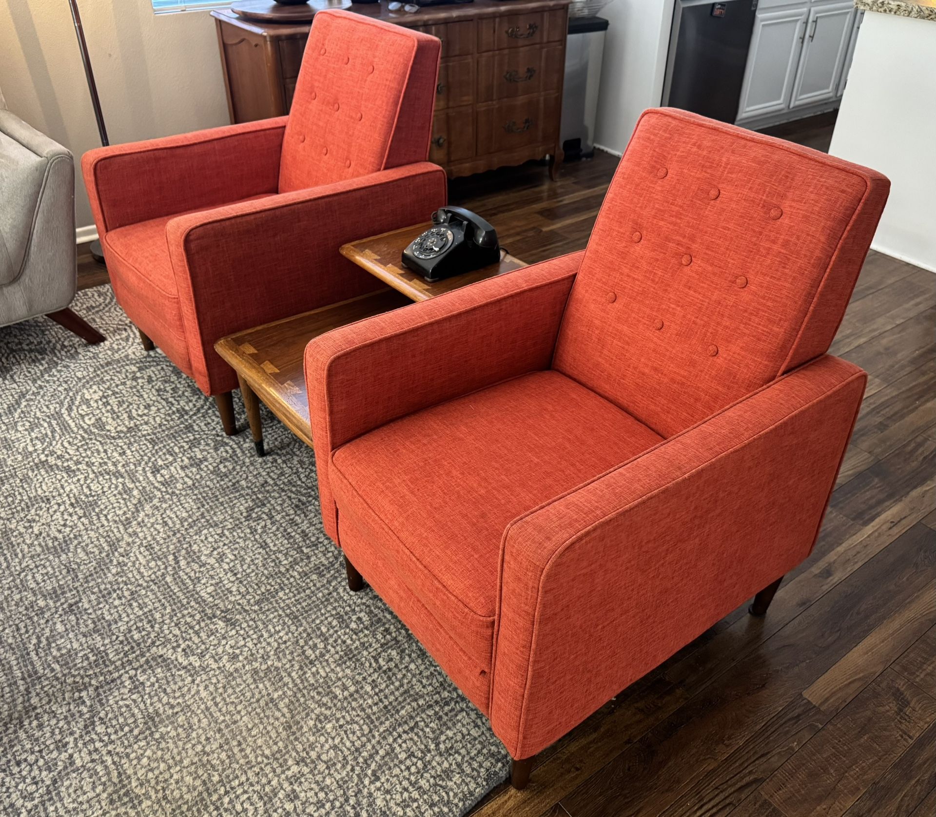 2x Pair Mervynn Mid-Century Recliner Seats Accent Chair Christopher Knight Home Muted Orange