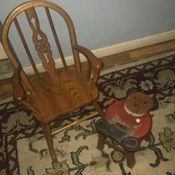 Amish Made Child Rocker And Foot Stool Bear