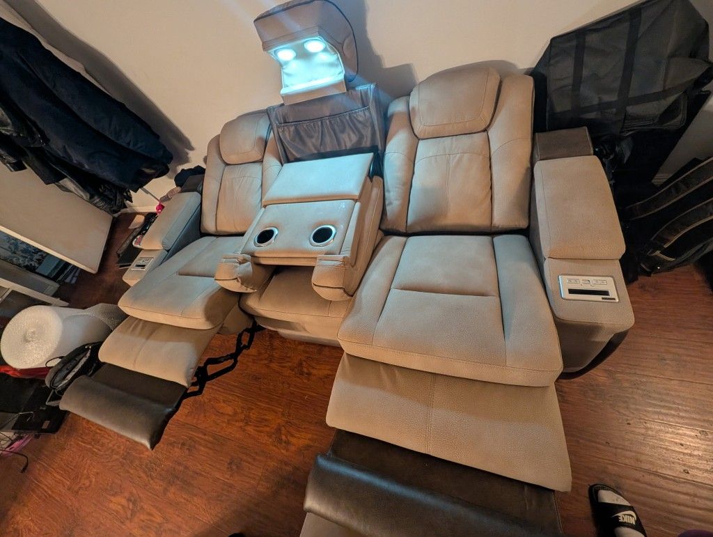 Pet Friendly Recliner Couch with Storage, Center Console And LEDs Warranty Included