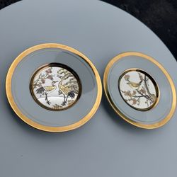Vintage Westland Art of Chokin 24K Gold Japanese Plates – Crane & Bird Design