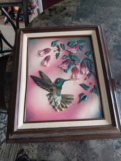 Rear Find 👇Vintage Crystal Kirsch 3D Hummingbird Shadow Box Framed Signed By Crystal Kirsch