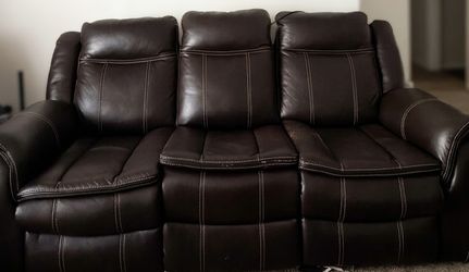 3-Piece Dark Brown Leather Reclining Furniture Set