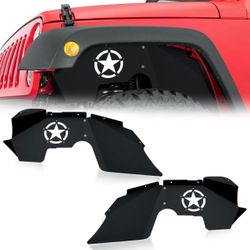 Front Inner Fender Liners Compatible with 2007-2018 Jeep Wrangler JK & JKU Unlimited Sport Sahara Rubicon, Bolt-on Style Mud Guards Steel Wheel Well F