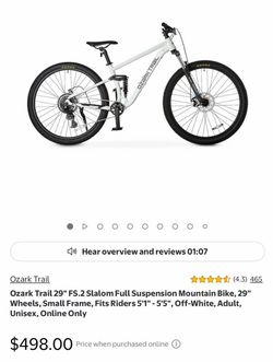 Ozark Trail 29" FS.2 Full Suspension Mountain small Bike