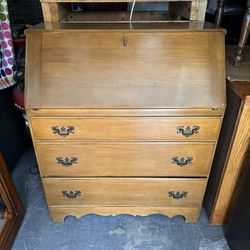 Antique / vintage solid wood secretary desk with three drawer dresser 16 1/2deep x 32 1/2 L x 40 H . 