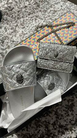Kurt Geiger London Silver Glitter Slides and Mini Bag Set
