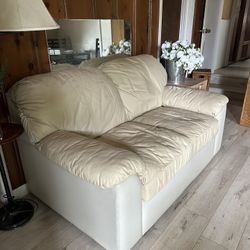 Cream Leather Loveseat 