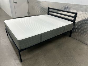 IKEA HAUGSVAR Mattress and Black Metal Platform Bed Frame Queen Size