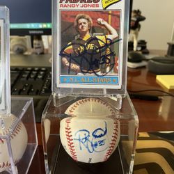 Randy Jones Signed Baseball Card And Ball