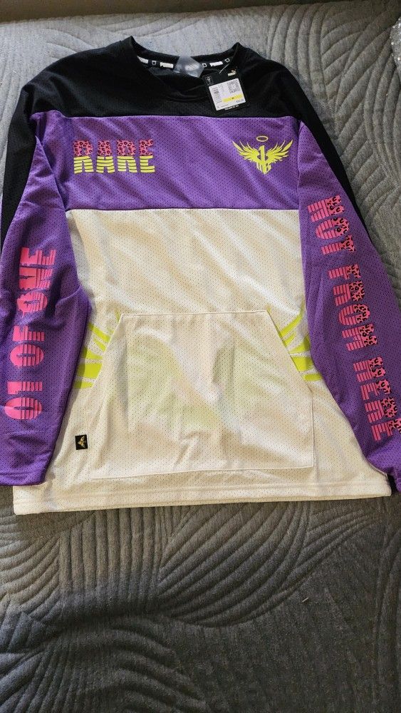 Puma Melo Be You Moto Cross Jersey Pristine/Purple Mens Size Medium 621712-01