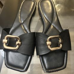Black Leather Flats 