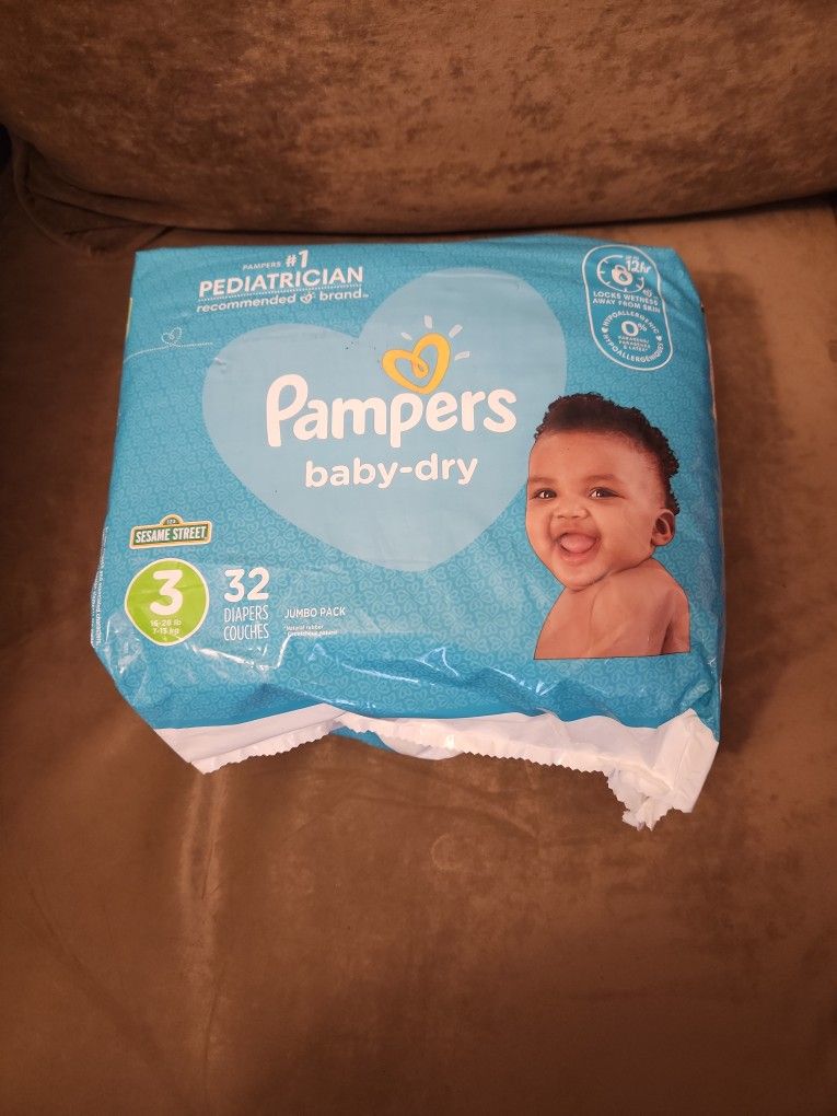 1 Pack Pampers Baby-Dry Diapers Sz 3 (16-28lbs) 32 Count Sesame Street