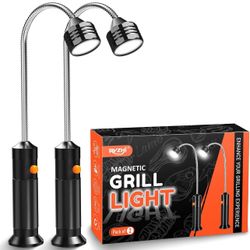Grill Lights for Outdoor Grill: 2 Pack Magnetic BBQ Light Accessories 8.3" Extended Gooseneck 18 Bright LEDs for Night Cooking - Waterproof Smoker Too