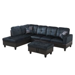 Dark blue Sectional Couch with ottoman new