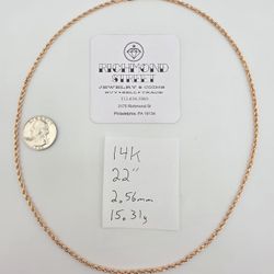 14k rose gold 22" diamond cut rope chain