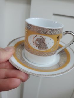 Vintage Unused Ancient Greek Style Intricate Design Espresso  Cups & Saucers (6)