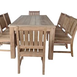 New 8’ Wide Slats Teak Outdoor Table And 8 Teak Outdoor Chairs
