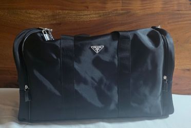 Authentic Prada Black Nylon Saffiano Duffle Weekender Bag