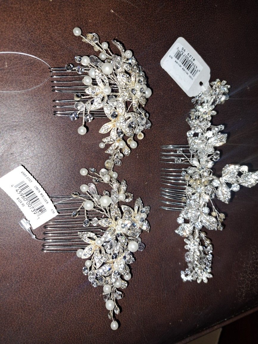 Bride three piece Crystal And Pearl Hair Combs. New With Tags