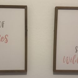 Nursery Girls Decor Wood Framed Pictures Wreath Laundry Basket 