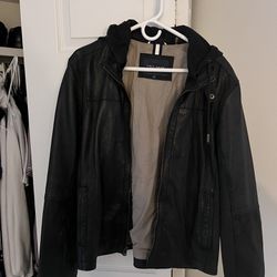 Medium COLE HAAN Leather jacket with hoodie 
