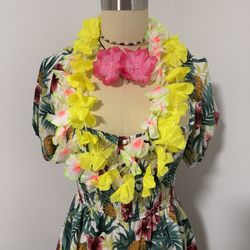 Yellow & pink flower lei and hair clips set tropical vibes Hawaiian outfit accessories #hawaiian #leis #summer