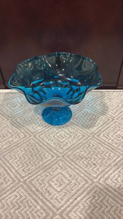 Blue Glass Footed Compote Bowl
