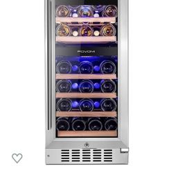 FOVOMI 15" Wine Cooler Fridge 34 Bottles (Bordeaux 750ml) Compressor Wine Cellars,Built-in or Freestanding Dual Zone Refrigerator

