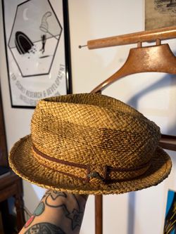 Tommy Bahama Shade Maker 100% Raffia Straw Fedora Hat L/XL Brown Band