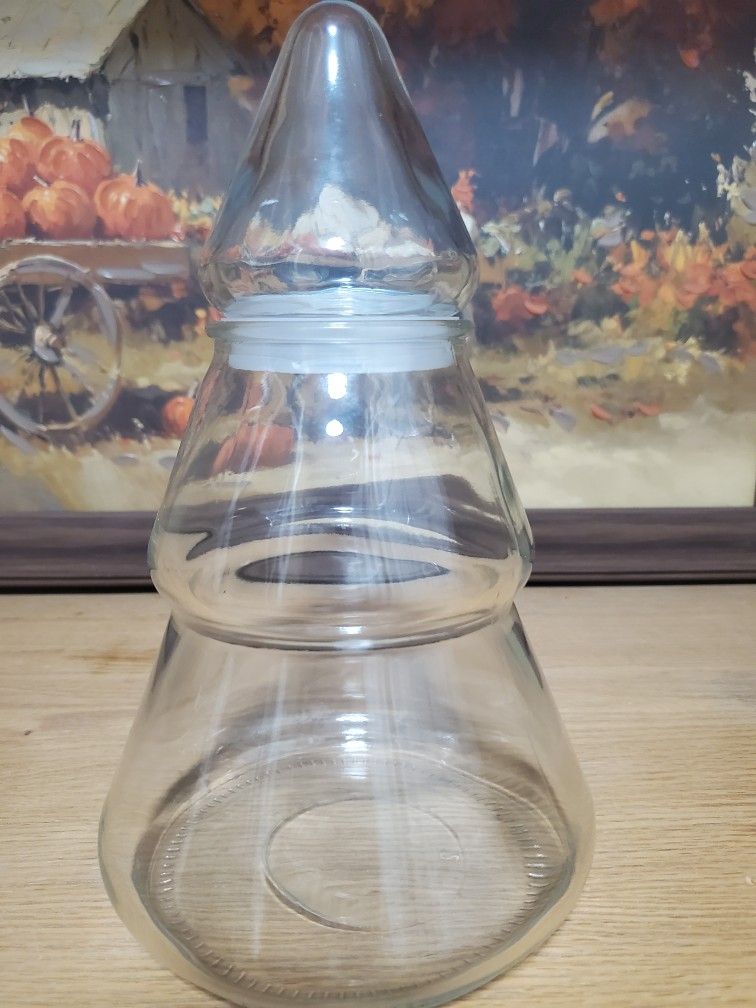 clear glass Christmas tree jar/canister