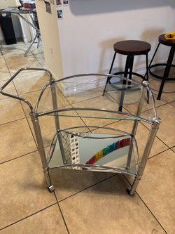 Elegant Silver Bar Cart – Glass & Mirrored Shelves