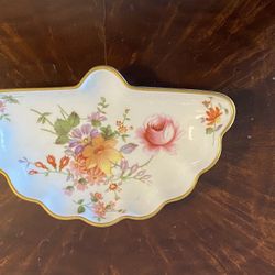Sweet little fan shape dish called Derby Posies, pretty floral design of Cottage flowers in pinks, Yellow - Royal Crown Derby