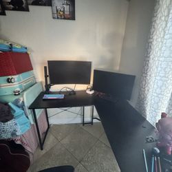 L Shaped Desk And Two Monitors 