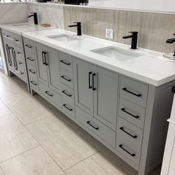84” Bathroom Vanity New Solid Wood Fully Assembled Softclos3 Drawers Doors Quartz Top Sink Attached Ready For Pick Up Today