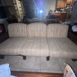 Vintage Sofa + Loveseat Set – 1930’s/1960s – Carved Wood – Sturdy Frames