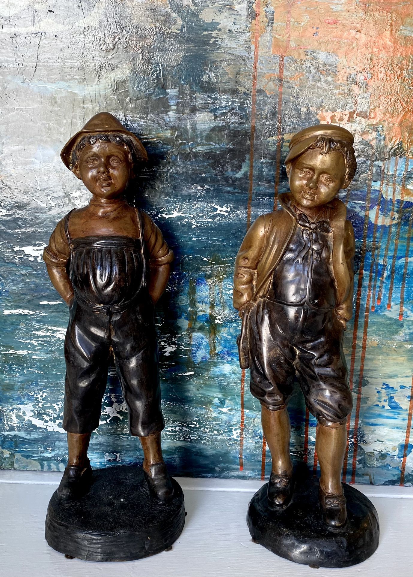 2 Vintage Bronze  Boy Statues