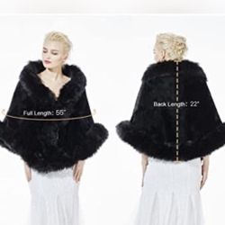 Vintage Luxury Ultra Faux Soft Fur Shawl Cape Wrap for Winter Black