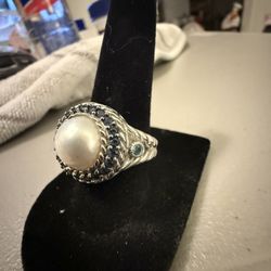 Designer Judith Ripka Sterling Silver and sapphire Ring Size 6