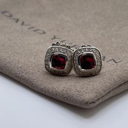 David Yurman Sterling Silver Petite Albion Earrings Pink Tourmaline & Diamonds