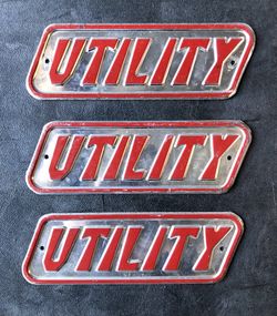 3 -Three Utility Aluminum Shop Sign Logo Vintage