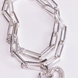 Paper clip silver chain & Heart 