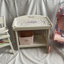 American Girl Bitty Baby Changing Table, High Chair/ Activity Table, & Stroller 