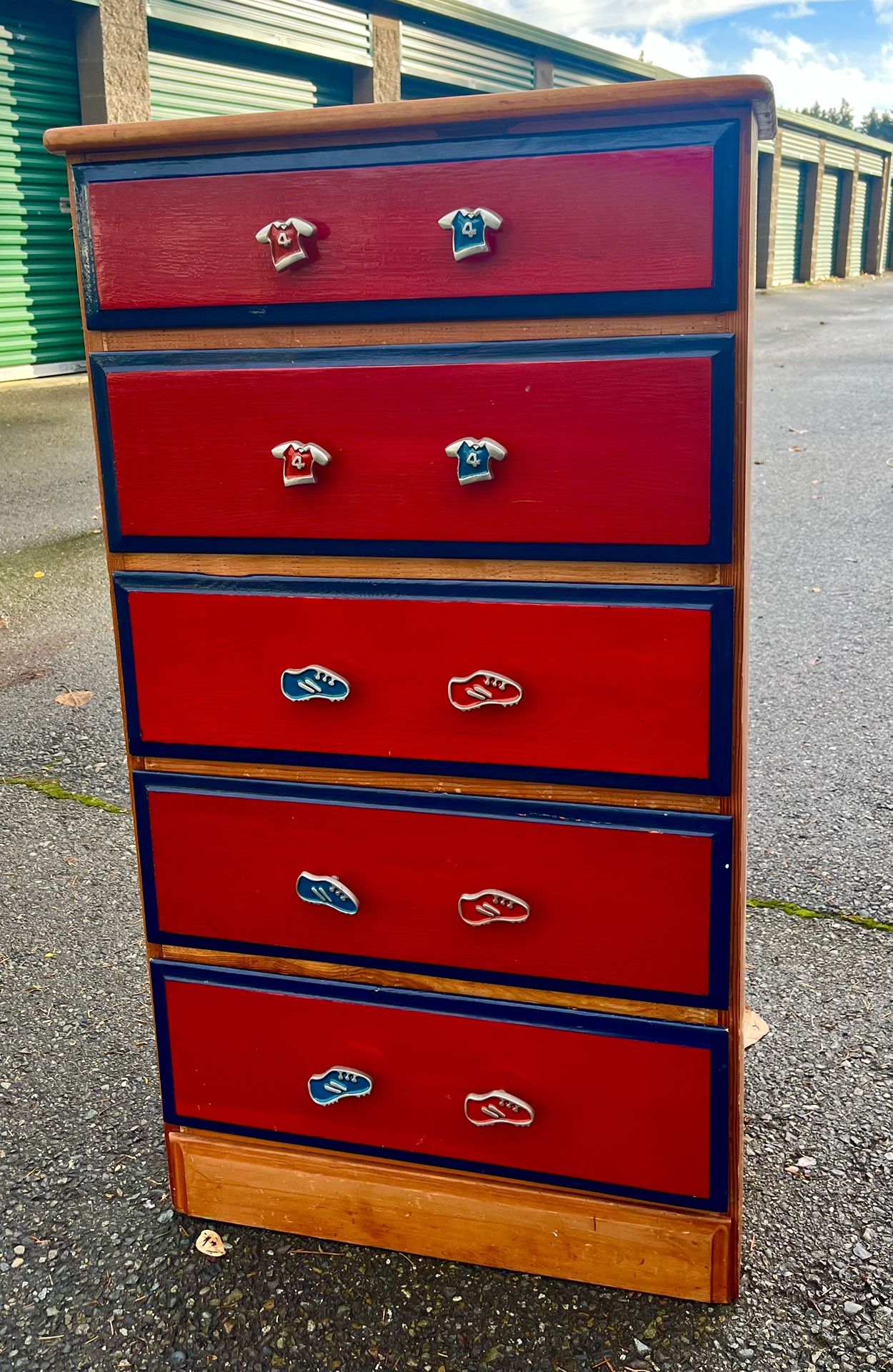 Kids Soccer-themed Dresser - Solid Wood, Hand-painted
