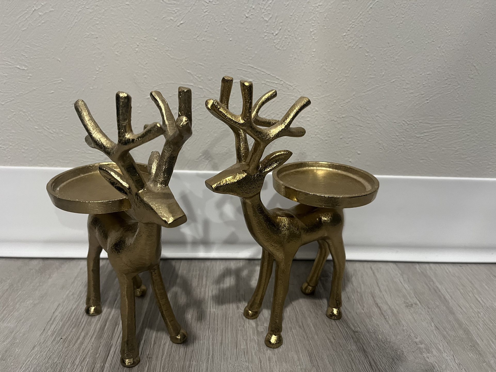 Gold Reindeer Candle Holders Set Of 2