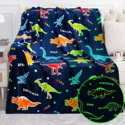 New Dinosaur Glow in The Dark Blanket Dino Throw Blanket