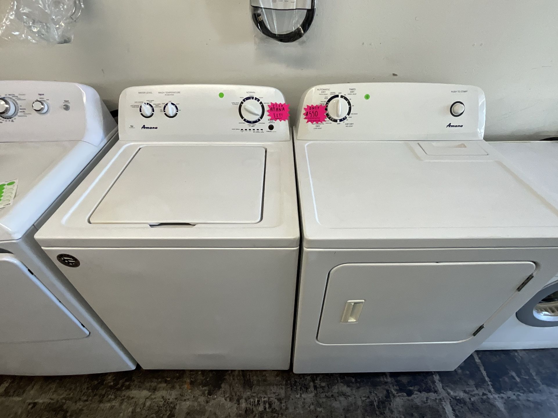 USED AMANA WASHER AND DRYER SET